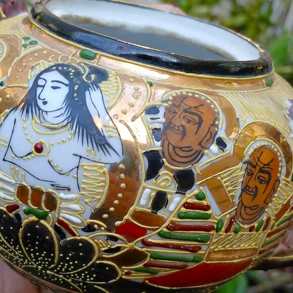 Stunning Vintage Japanese Gold Gilded Hand Painted Satsuma Moriage Tea & Sugar s - Picture 11 of 13